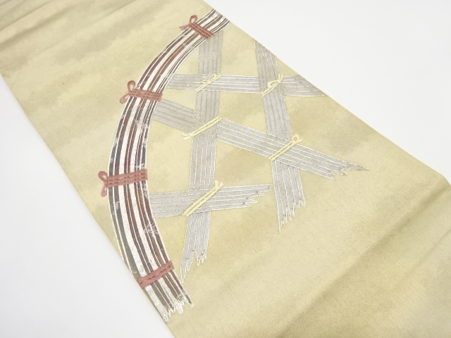 JAPANESE KIMONO / ANTIQUE FUKURO OBI / SILK / EMBROIDERY / FENCE PATTERN 